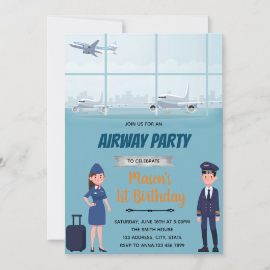 Invitation thème anniversaire avion Aiways (Devant)