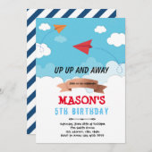 Invitation thème anniversaire avion en papier (Devant / Derrière)