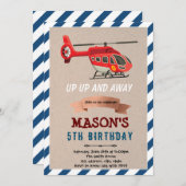 Invitation thème anniversaire avion hélicoptère (Devant / Derrière)