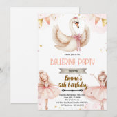Invitation thème anniversaire Ballet de cygnes (Devant / Derrière)