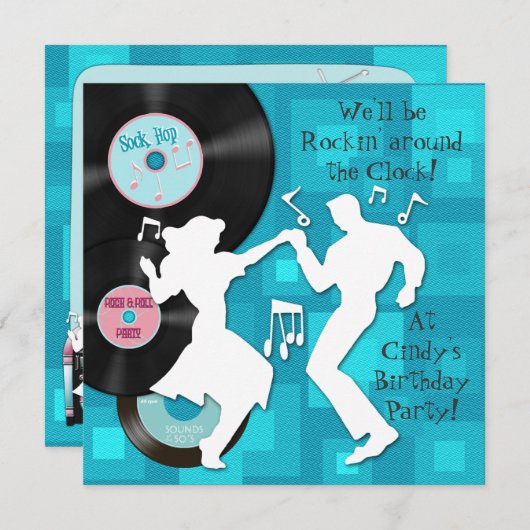 Invitation Thème anniversaire des années 1950 (Devant / Derrière)