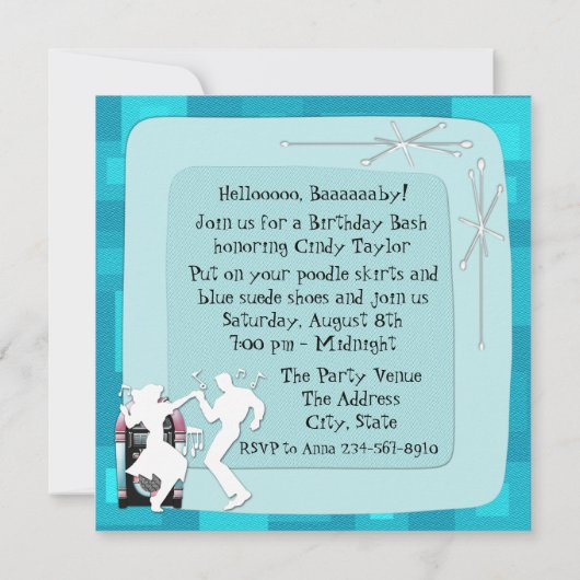 Invitation Thème anniversaire des années 1950 (Dos)