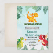 Invitation thème anniversaire dragon et chevalier (Devant / Derrière)