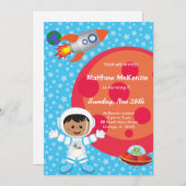 Invitation Thème anniversaire du garçon astronaute (Devant / Derrière)