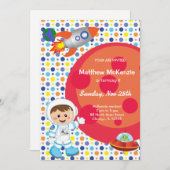 Invitation Thème anniversaire du garçon astronaute (Devant / Derrière)