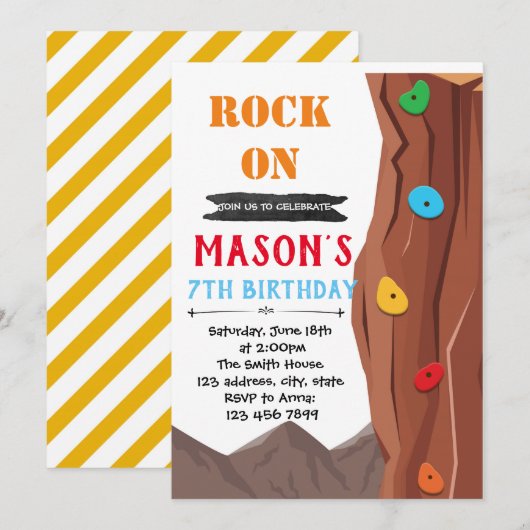 Invitation thème anniversaire escalade (Devant / Derrière)