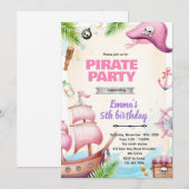 Invitation thème anniversaire fille pirate (Devant / Derrière)
