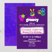 Invitation Thème Anniversaire Hippie Groovy Fête (Devant / Derrière)
