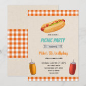 Invitation thème anniversaire pique-nique hotdog (Devant / Derrière)