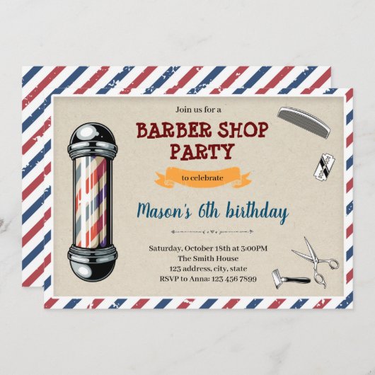 Invitation thème anniversaire salon de coiffure vi (Devant / Derrière)