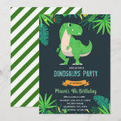 Invitation thème anniversaire T rex (Devant / Derrière)