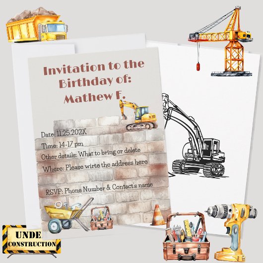 Invitation Thème anniversaire terreux à l'aquarelle Construct