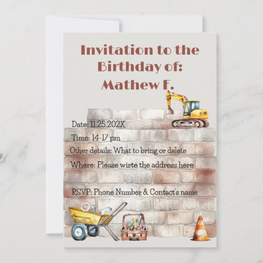 Invitation Thème anniversaire terreux à l'aquarelle Construct (Devant)