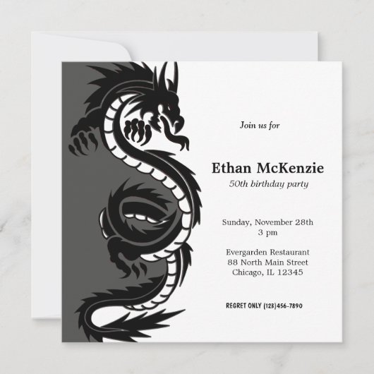Invitation Thème anniversaire Yin Yang Dragon (Devant)