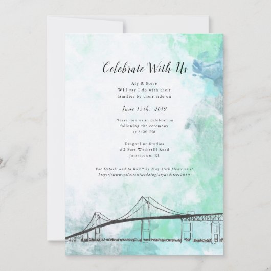 Invitation thème aquarelle Newport, RI (Devant)