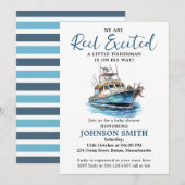 Invitation Thème aquarelle pêcheur pour enfant (Devant / Derrière)