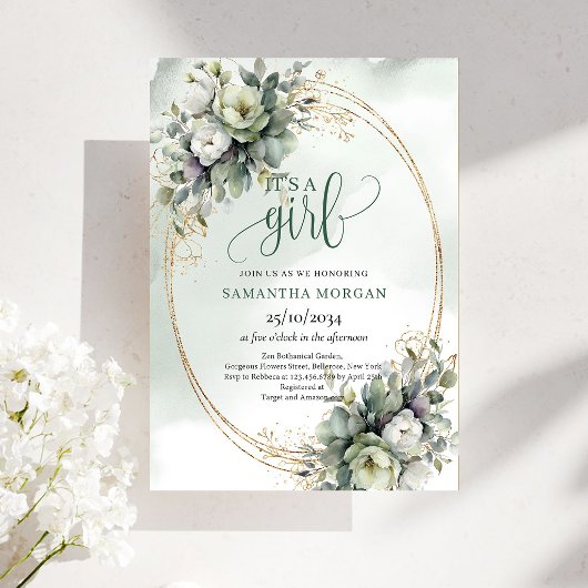 Invitation thème aquarelle vert poussiéreux C'est