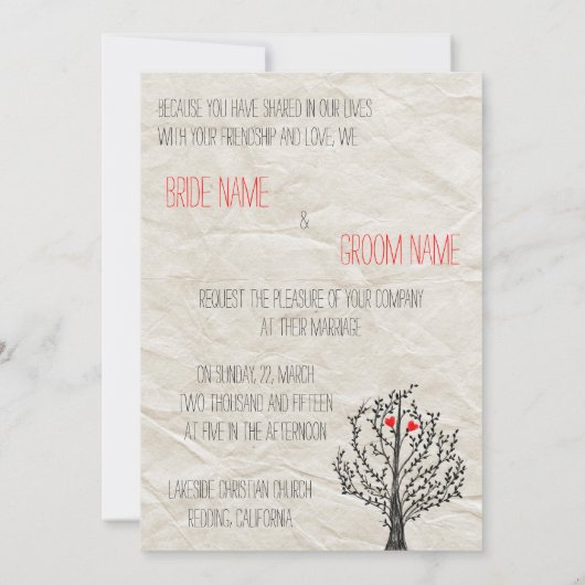 Invitation Thème Arbre et Coeurs (Dos)