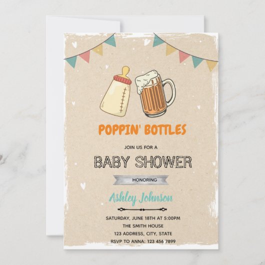 Invitation thème baby shower bouteilles qui sauten (Devant)