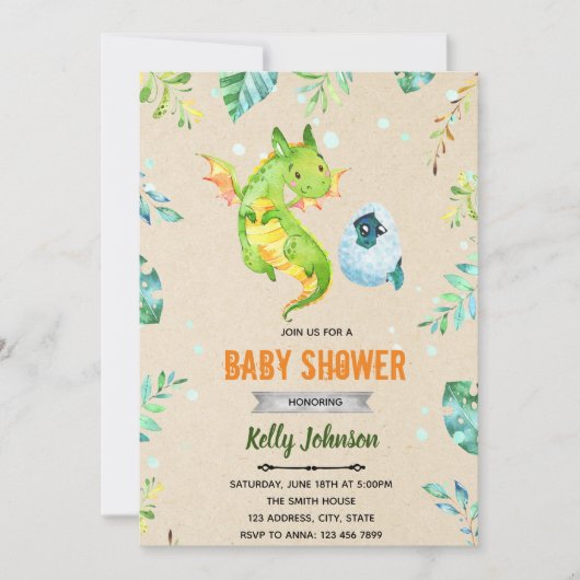 Invitation thème baby shower dragon (Devant)