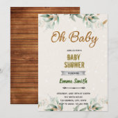 Invitation thème baby shower feuille de verdure (Devant / Derrière)