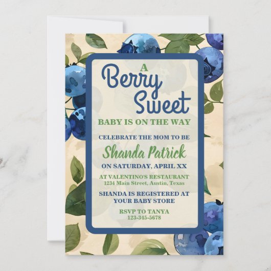 Invitation Thème Baby Shower Myrtille Sucré (Devant)