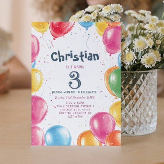 Invitation Thème Ballons Anniversaire