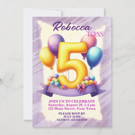 Invitation Thème Balloon du 5e anniversaire (Devant)