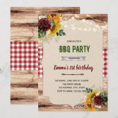 Invitation Thème BBQ rustique tournesol rose (Devant / Derrière)