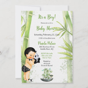 Invitation Thème bébé garçon panda bambou noir blanc vert