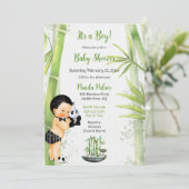 Invitation Thème bébé garçon panda bambou noir blanc vert (Debout devant)