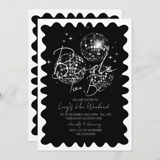 Invitation Thème Black Disco Bachelorette Week-end Itinéraire (Devant / Derrière)