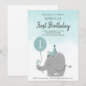 Invitation Thème bleu bleu bleu bleu bleu éléphant ballon (Devant / Derrière)