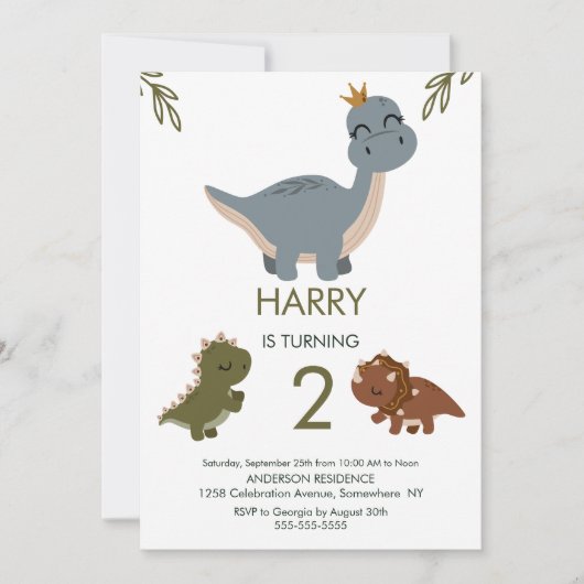 Invitation Thème Boho Dinosaur en bon temps (Devant)