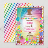 Invitation Thème bonbon, chocolat, ticket doré, invasion arc- (Devant / Derrière)