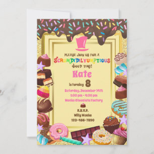 Invitation Thème bonbons, chocolat, nourriture, beignets, arc