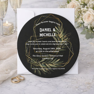 Invitation Thème botanique de mariage noir or moderne en arc