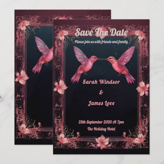 Invitation Thème botanique foncé des colibris (Devant / Derrière)