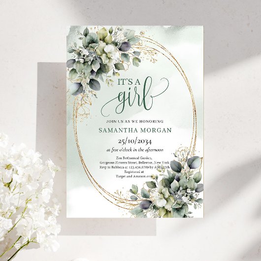 Invitation Thème Botanique Vert Or C'est Une Fille