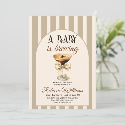Invitation Thème Café Bébé brasse Beige Bow Baby shower (Debout devant)