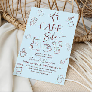 Invitation Thème Café Bleu Bow Cafe Bebe Garçon Baby Shower