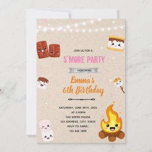 Invitation thème camp de vacances fille s'more