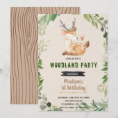 Invitation thème cerf de forêt verdure (Devant / Derrière)