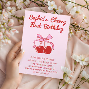 Invitation Thème Cerise Douce pour une fête de 1er anniversai