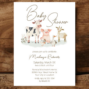 Invitation Thème champêtre mignon de bébés animaux de ferme