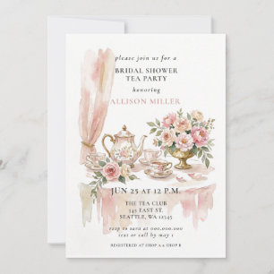 Invitation Thème champêtre rose poudré et or rose pour une fê