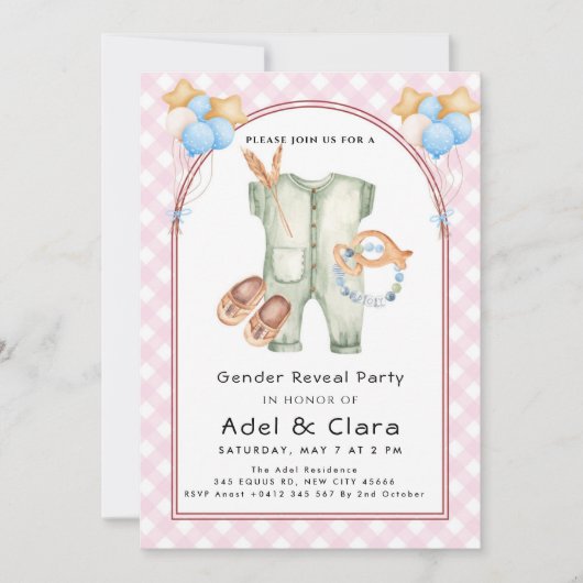 Invitation Thème Chaussures de bébé rose et bleu (Devant)