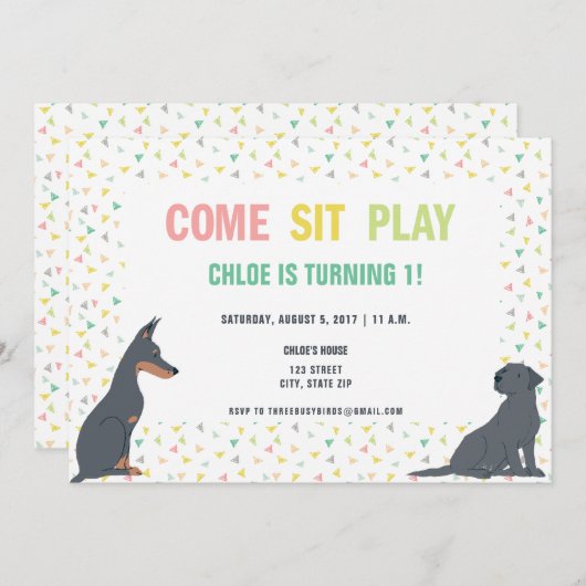 Invitation Thème Chien Chien Chien Chien Chien Chien Chien Fê (Devant / Derrière)