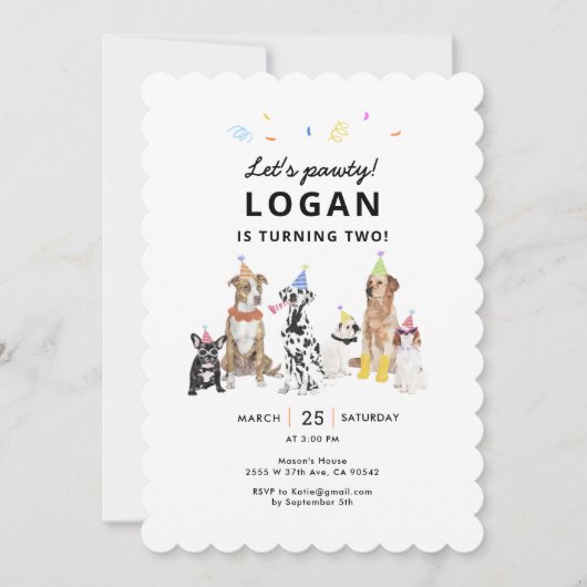 Invitation Thème Chien Faisons Pawty Chien Fête d'anniversair (Devant)