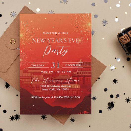 Invitation Thème chinois Soirée du Nouvel An Rouge